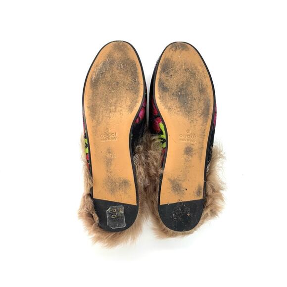 Gucci Tapestry Brocade Fur Lined Princetown Mules Slip On Flats 36.5 - Picture 6 of 7